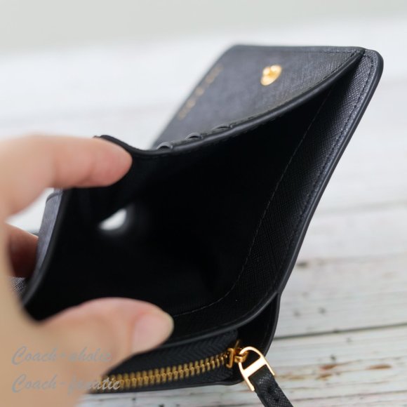NWT Tory Burch Emerson Saffiano Leather Mini Wallet in Black - Picture 8 of 10